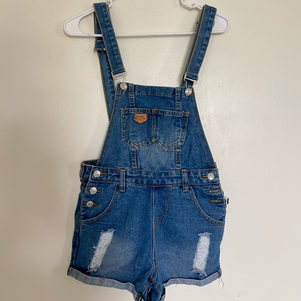 Slant Pocket Denim Overall Jumpsuit | size S **pre-owned